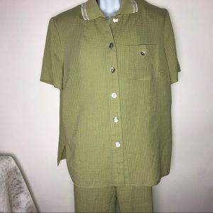 Vintage Plaza South Women's Petite 16WP 2PC Pantsuit Green‎